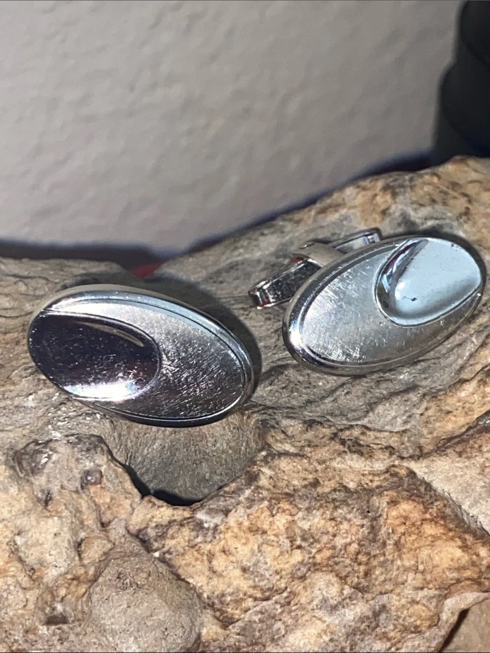 Vintage 70s Shiny Silver Tone Set of Cufflinks